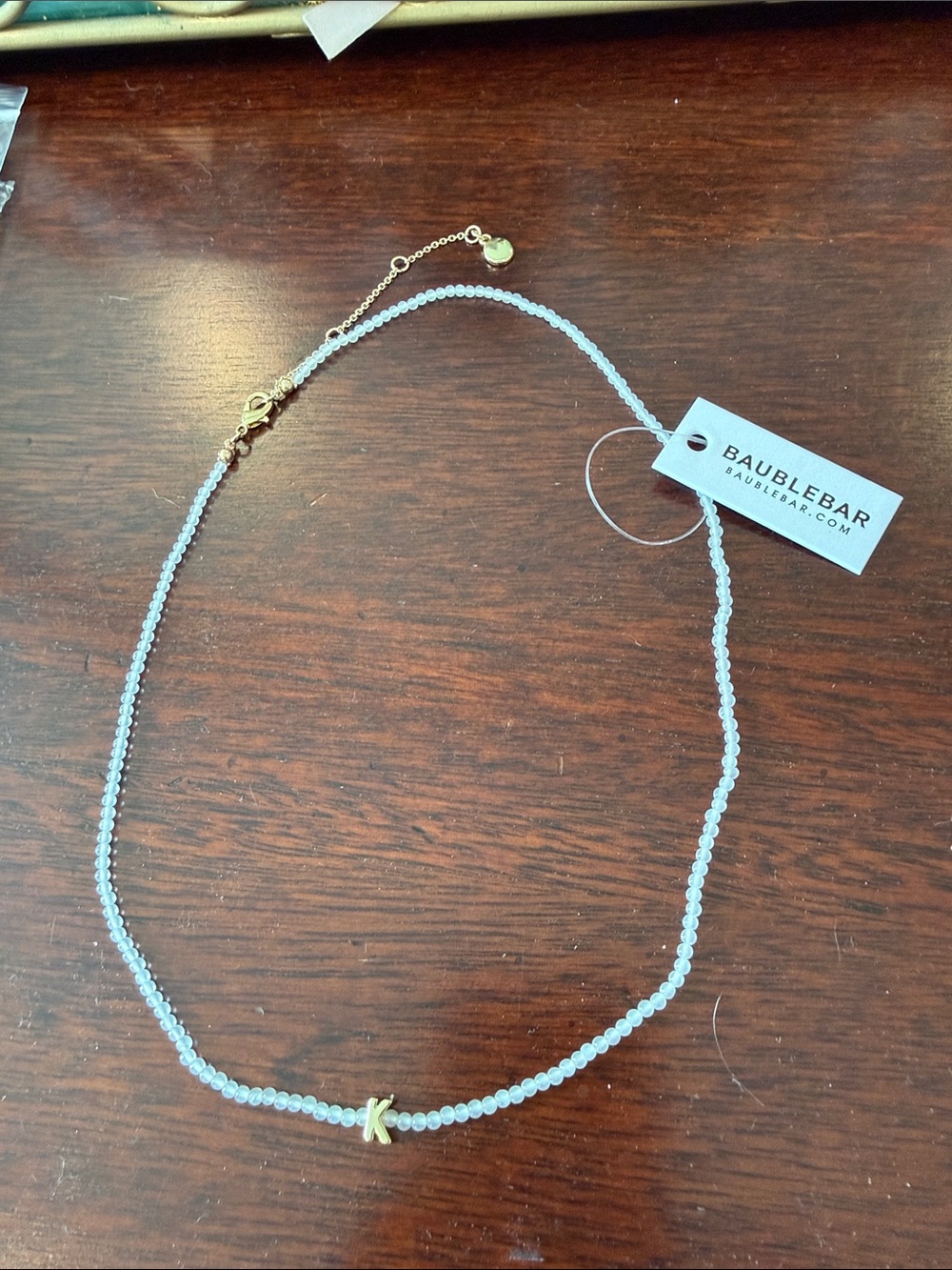 BaubleBar White Beaded Necklace with Gold 'K' Initial Charm